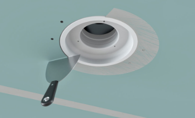 Frameless ceiling valve for flush effect supply or extract ventilation.