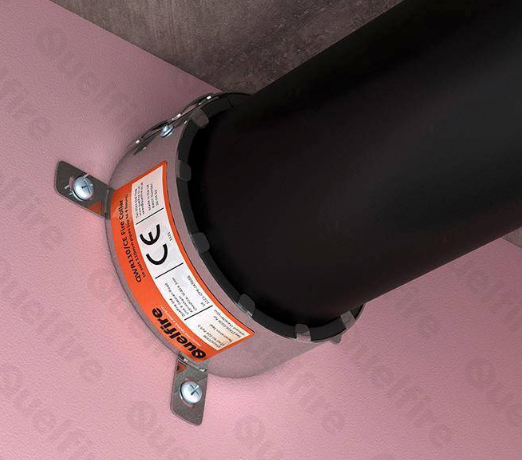 fire collar mounted  in plasterboard wall